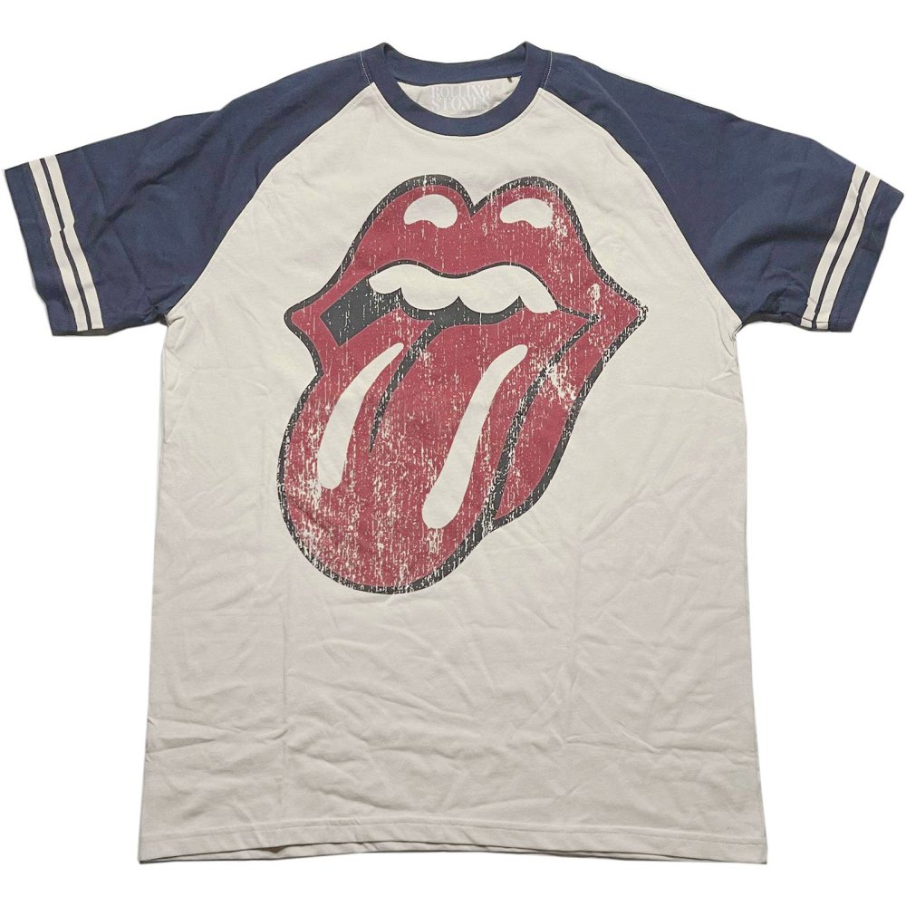 The Rolling Stones - Lick Raglan T-shirt - Cream/Blue